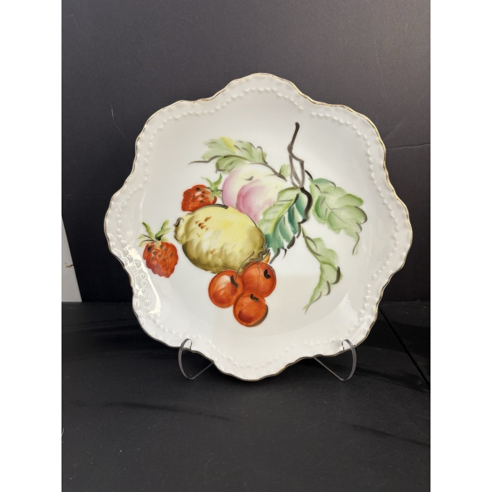 Vintage Lefton Porcelain Hand Painted Fruit Motif Gold Trim Decorative Plate